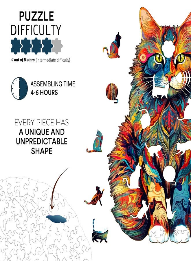 Jigfoxy Wooden Puzzle for Adults, Cat Wooden Jigsaw Puzzles for Adults, Unique Animal Shape Wood Cut Puzzles Christmas Thanksgiving Gifts for Family Friend(M-11.7 * 9.4in-190pcs) - Image 2